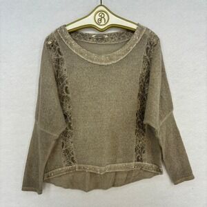 Beige Lace Sequin Sweater Women's SMALL Dolman Sleeve Boho Chic Made in Italy